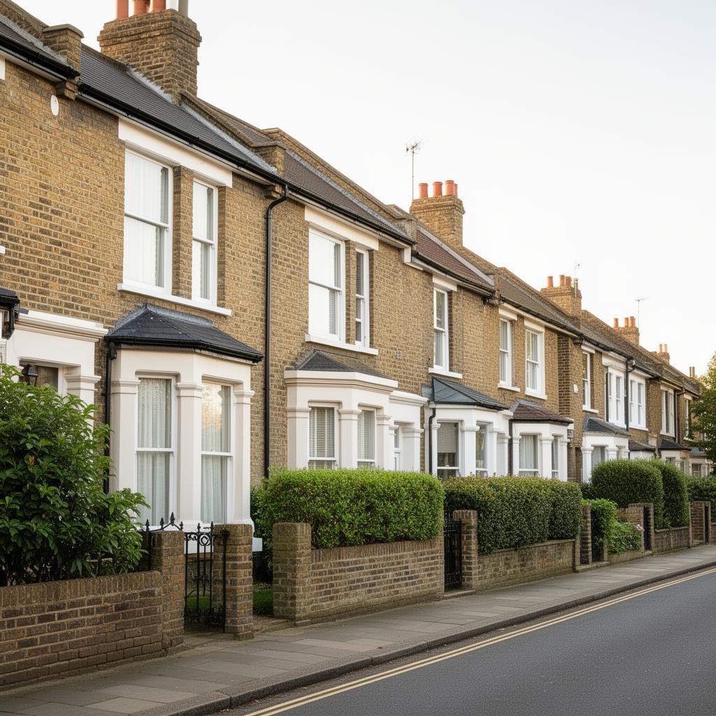 A charming British residential street with terraced houses, representing buy-to-let property accounts.
